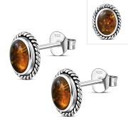 Large Oval Baltic Amber Stud Silver Earrings, e336
